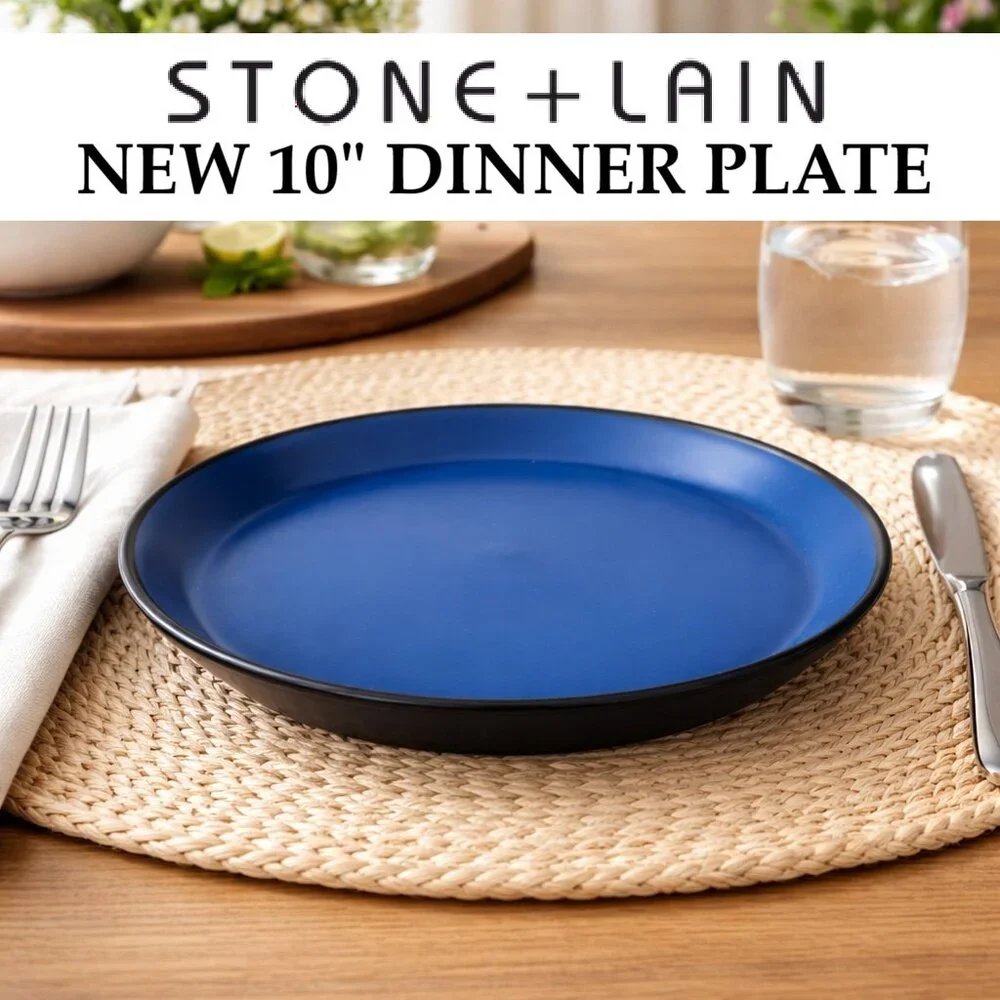 NEW Stone Lain Albie Round Dinner Plate Dinnerware Blue Black Replacement Plates